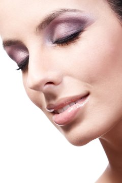 Closeup beauty portrait of young woman eyes closed
