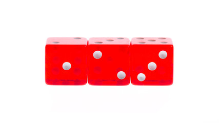 Three transparant red dice