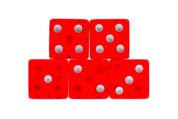 Five transparant  red dice