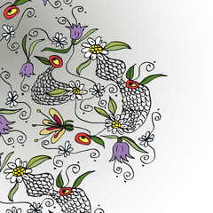 Sketch of abstract flowers / Folklore cheerful background