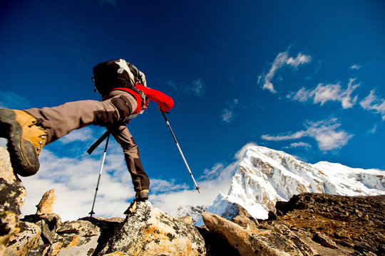 Hiker in Himalaya mountains