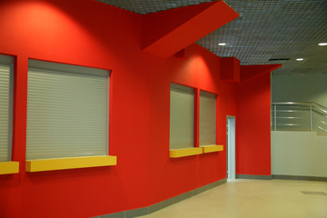 Interior of office building with red wall