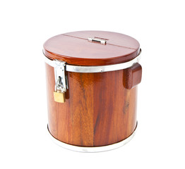 Piggy bank made ​​of wood with a key lock.