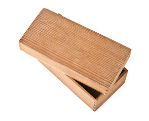 Wooden box on white background