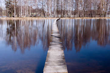 Lake and wooden footbridge