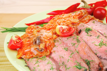 corned beef on plate with vegetables