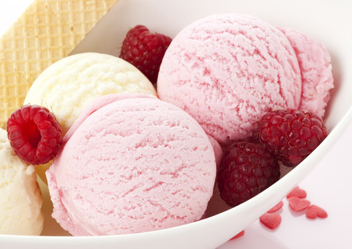 Vanilla and Raspberry Ice Cream Dessert