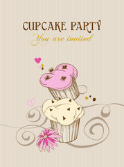 Retro cupcake party invitation