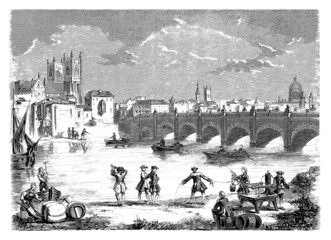 Fototapeta premium Ancient London Bridge - 18th century