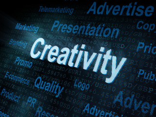 Obraz premium Pixeled word Creativity on digital screen