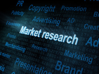 Obraz premium Pixeled word Market research on digital screen