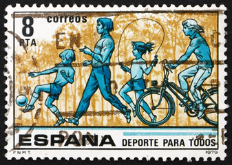 Postage stamp Spain 1979 Children kicking Ball and Skipping Rope