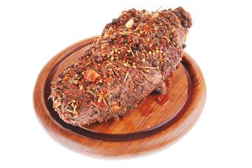 meat in spices over white