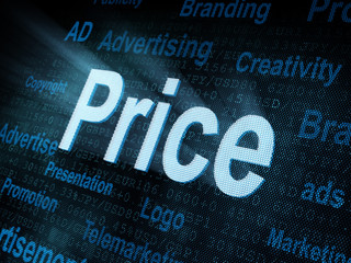 Obraz premium Pixeled word Price on digital screen