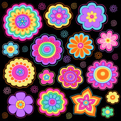Groovy Flower Power Doodles Psychedelic Design Elements