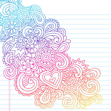 Psychedelic Flowers Notebook Doodles Vector