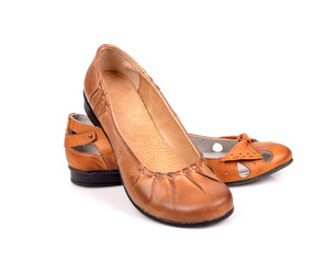 brown ladies shoes low isolated on white