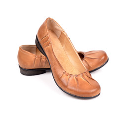 brown ladies shoes low isolated on white