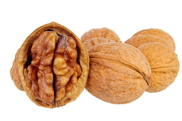 Walnuts are isolated on a white background