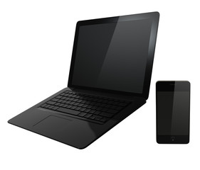black stylish notebook　and smartphone