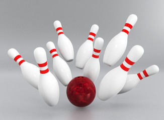 bowling strike on light gray background