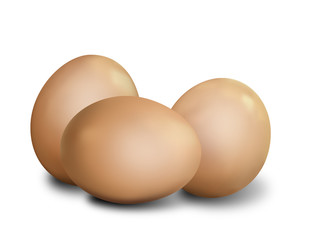 three eggs on white