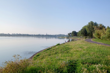 urban scene with lake
