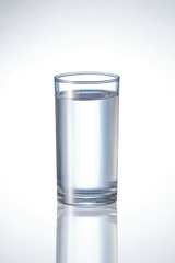 Glass with water on white background