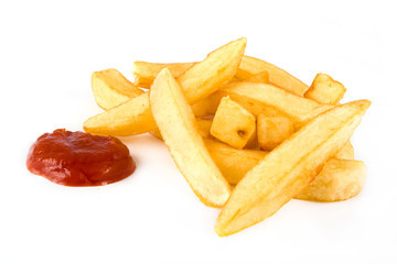 Pile of french fries and ketchup