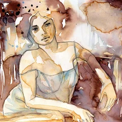 Poster de jardin Inspiration picturale nu féminin aquarelle