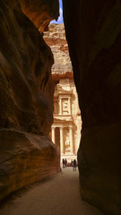 Canyon in Petra, Jordan. In the background Treasury view.