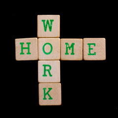 Letters on wooden blocks (home, work)