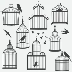 Fotobehang Vogels in kooien Vogelkooien silhouet, vectorillustratie