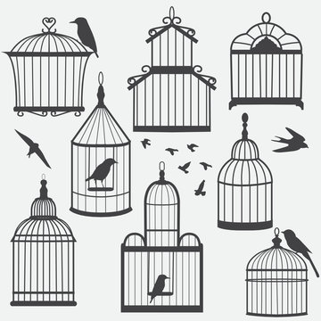 Bird cages silhouette, vector illustration