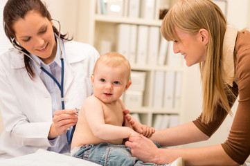 Pediatrician check-up baby girl with stethoscope
