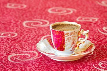 Turkish coffee in an aged cup
