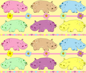 Vector illustration of hippos background