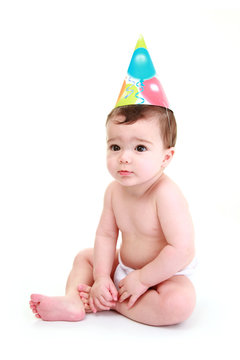 Grumpy Baby Wearing Party Hat