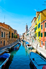 Obraz na płótnie Canvas Venice, Italy - canal, boats and houses