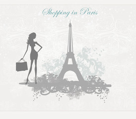belles femmes Shopping à Paris - carte vectorielle