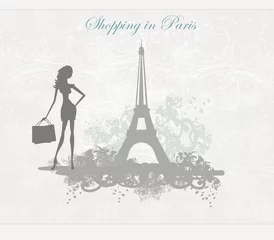 Papier Peint photo Lavable Illustration Paris belles femmes Shopping à Paris - carte vectorielle