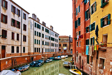 Fototapeta na wymiar Venice, Italy - canal, boats and houses
