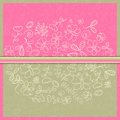 Pink Greeting Card with Flower and Butterfly