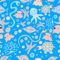 Funny sea seamless pattern