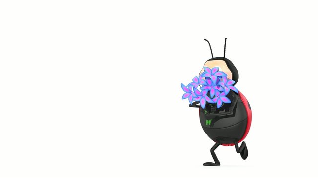 Marienk&auml;fer tr&auml;gt Blumenstrau&szlig;