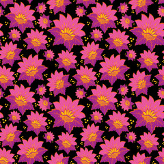 Colorful flowers and leafs on black background