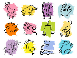 Horoscope Zodiac  Star signs, vector set.