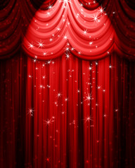 red theatre curtain with spotlight