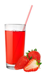 Strawberry smoothie isolated on white in glass