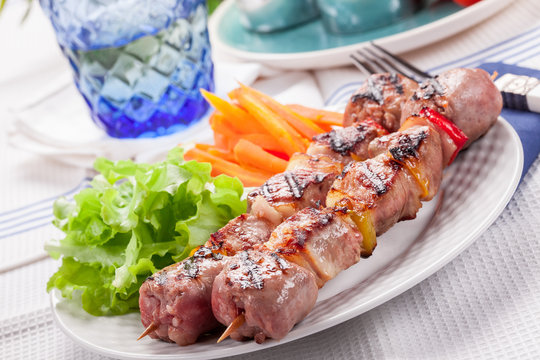 Meat Skewers with Carrots and Salad
